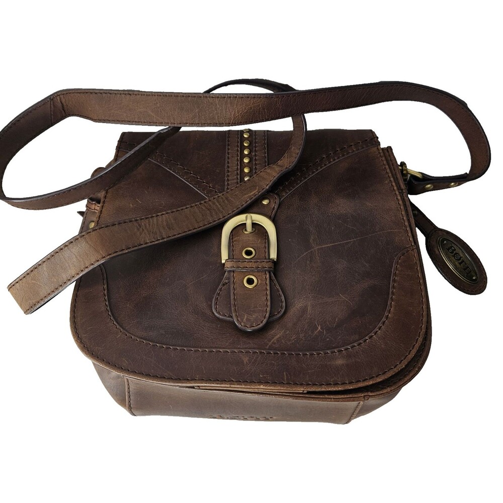 BORN Studded Brown Leather Crossbody Bag, Womens Medium - Picture 11 of 11